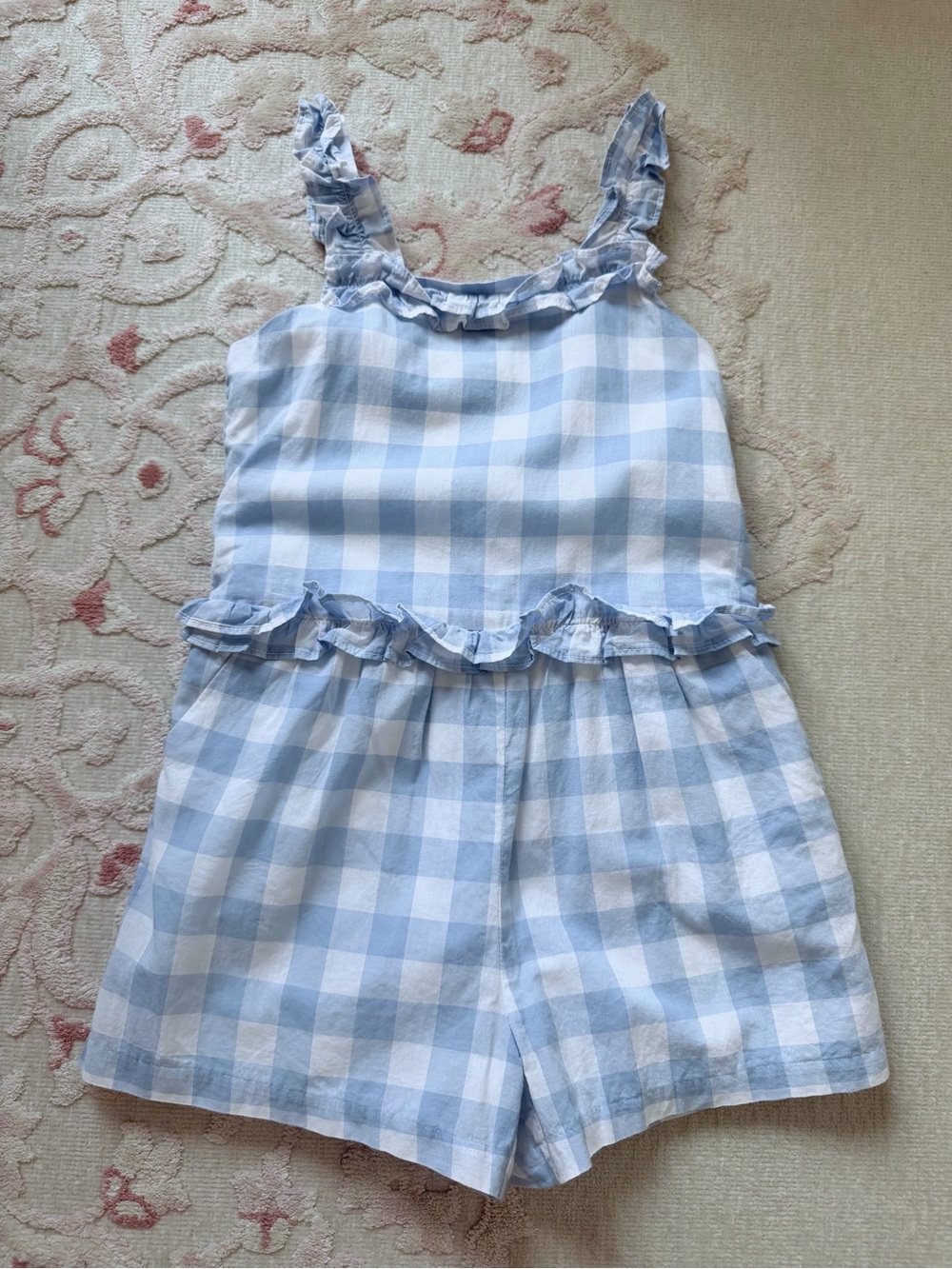 Janie and Jack Blue and White Gingham Ruffle Romper